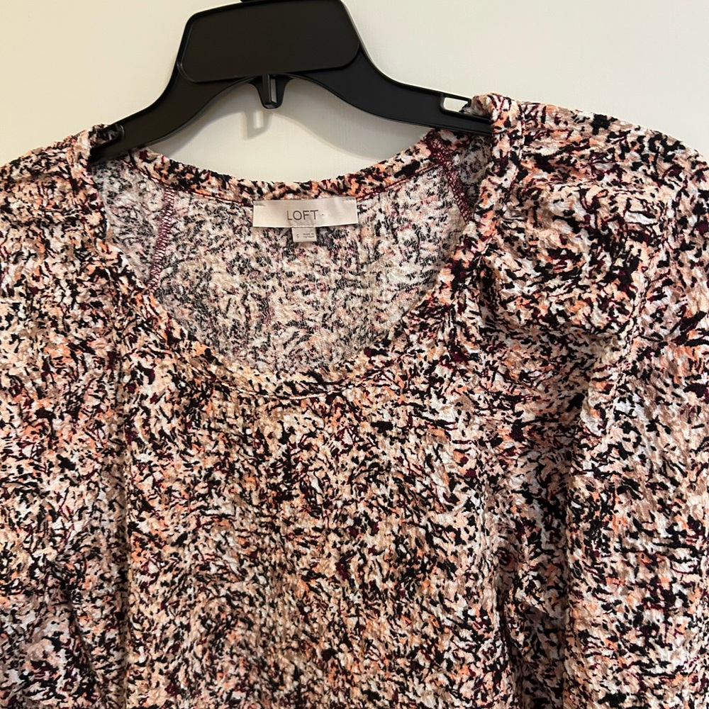 Loft Smocked Cuff Top Textured Balloon Sleeve Blouse - Picture 4 of 6